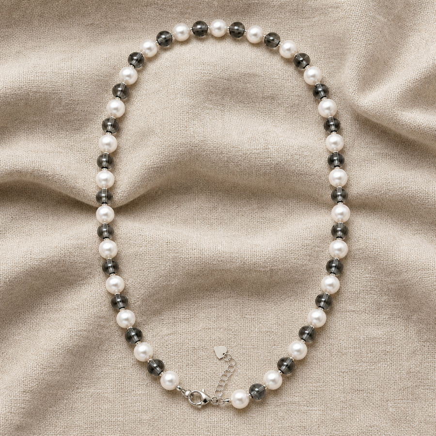 necklace pearl grey linen