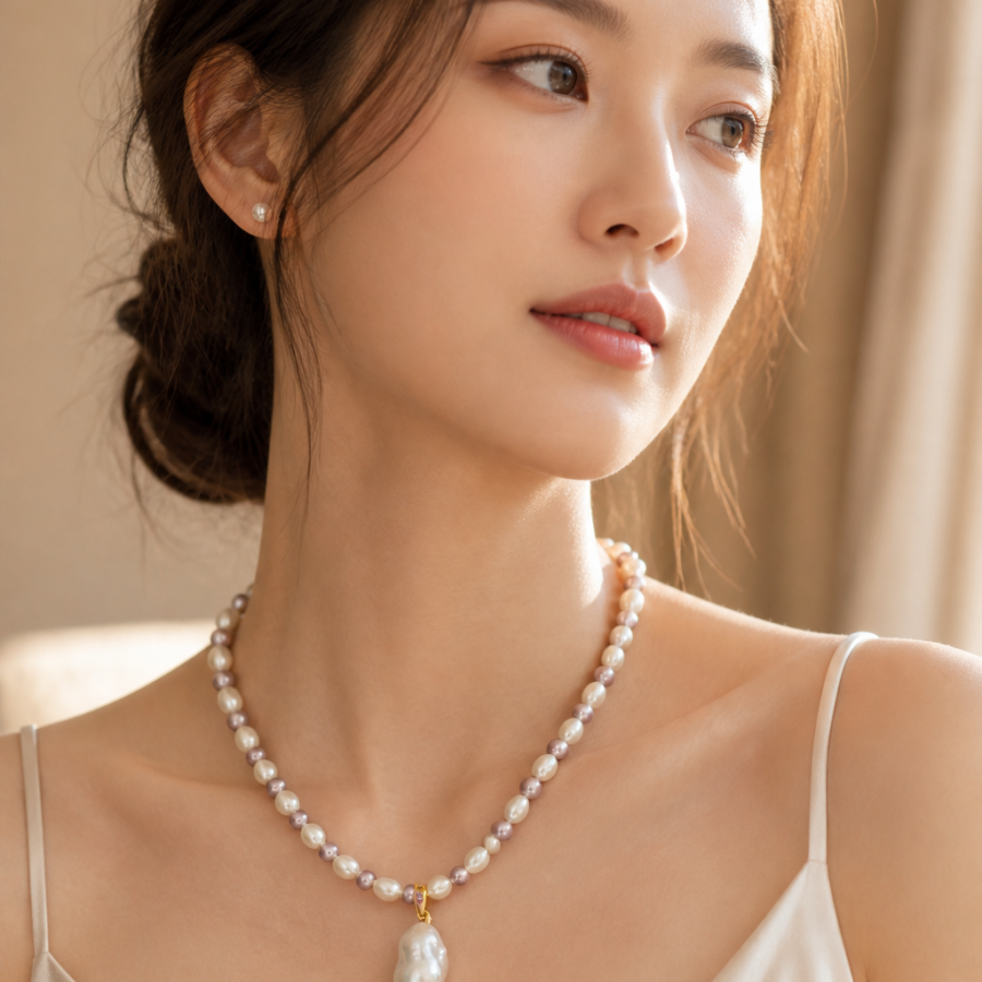 pearl necklace model 看图王