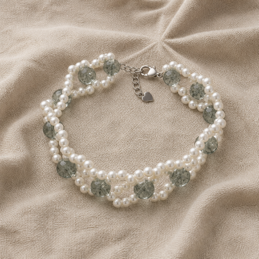 woven pearl bracelet linen